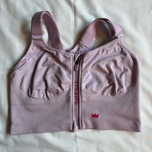 SHEFIT. Size 1 Luxe (XL). Pink Sports Bra with Zip-Front and Racerback.